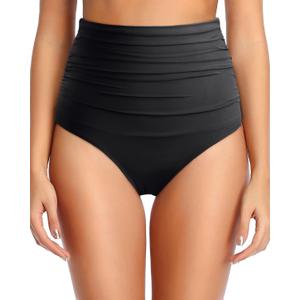 Tempt Me Women Retro High Waisted Bikini Bottoms Tummy Control Swimsuit Bottoms (Black 1), M