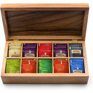 Ironwood Gourmet Rectangular Vauxhall Double Tea Box, Acacia Wood,Brown, 10 Compartment