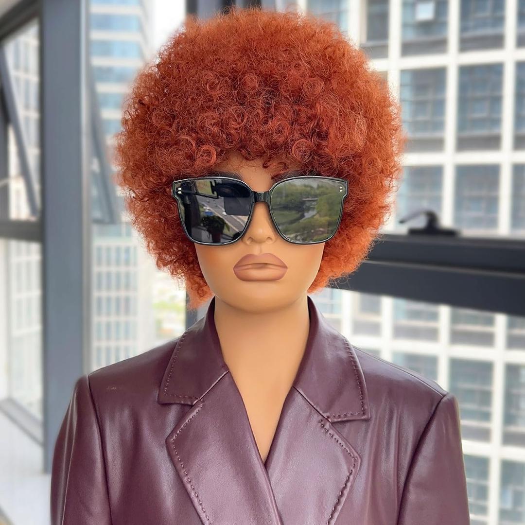 8 Inch 70s Afro Wig Short Afro Wigs for Black Women Bouncy Fluffy Kinky Curly Wig Synthetic Hair for Daily and Party (ginger)