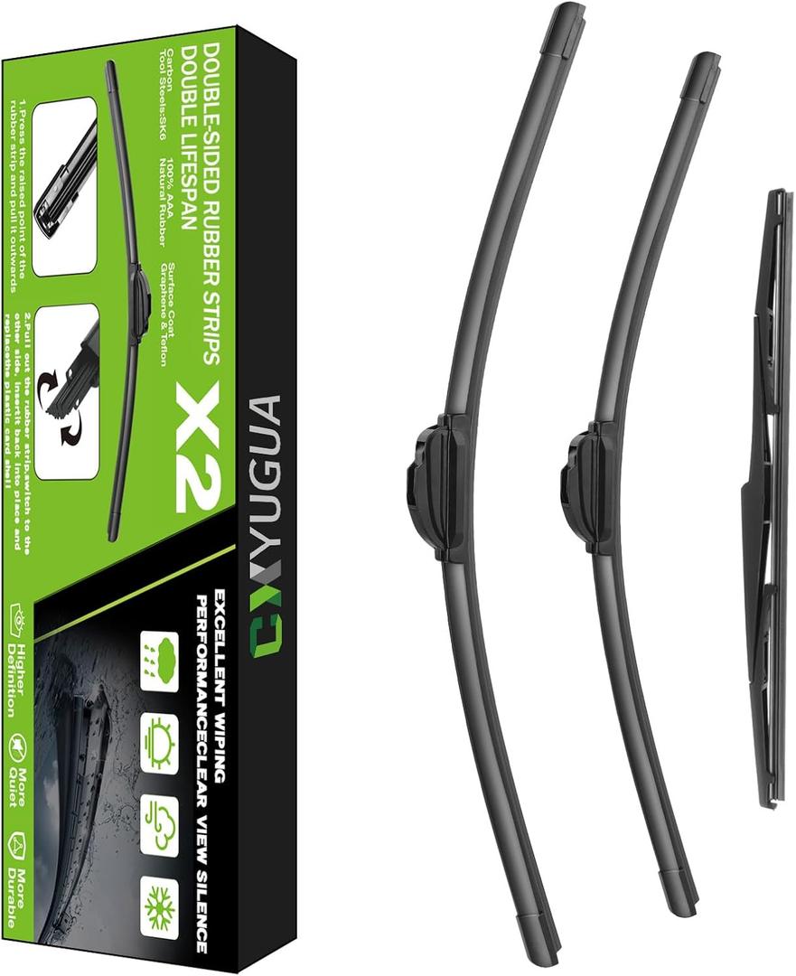 Wiper Blade Replacement for RX450h 2010-2015, RX350 2010-2015, Windshield Wiper Blades 26"+22" With Rear Wiper 16" (Set of 3) U/J HOOK, Double Sided Rubber Strips and Longer Life