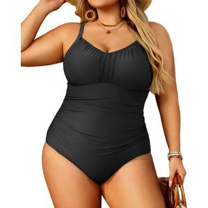 Aqua Eve Plus Size Swimsuit for Women Tummy Control One Piece Bathing Suit Vintage Swimwear (Black) 26W