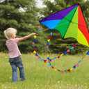 2 x Large Rainbow Delta Kite for Kids & Adults,Single Line Beach Kite for Kids Ages 4-8 & 8-12,Easy to Fly for Toddlers and Beginners