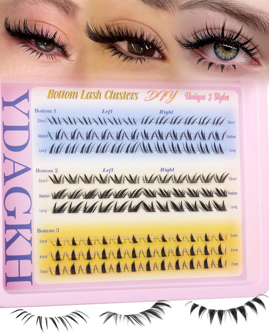 Bottom Lash Clusters Fox Eye Unique Spikes Bottom Eyelash Clusters 3 Styles Lower Lash Extensions Manga Natural Bottom Eyelash Extension Invisible Band DIY Wispy Cat Eye Bottom Individual Lashes
