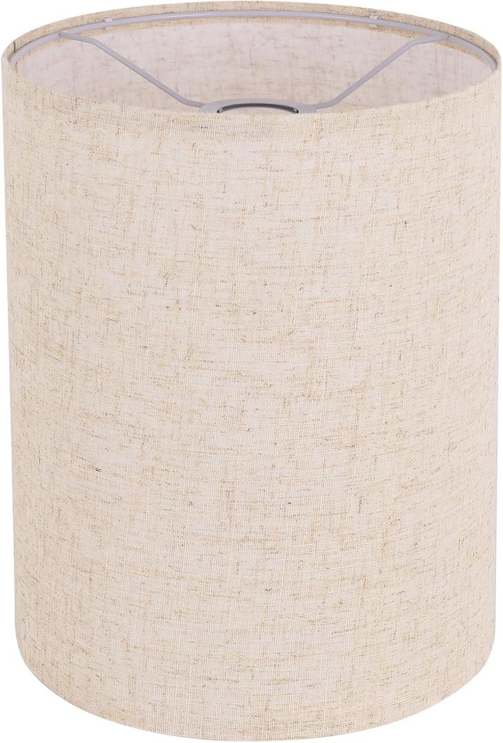 Beige Linen Tall Drum Lampshade, 10" Top x 10" Bottom x 13" High Lamp Shade, Lamp Shade Replacement for Table and Floor Lamps, Pendant Light, Handcrafted Lampshade, Easy Assembly