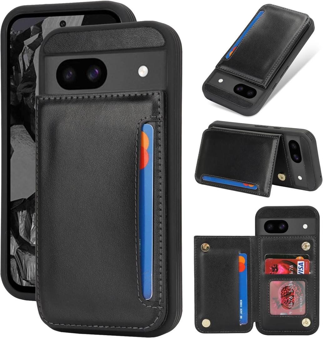 ICoverCase Compatible with Google Pixel 8a Case with Card Holder, Wallet Phone Case for Women Men [RFID Blocking] PU Leather Protective Wallet Case for Pixel 8a (Black)