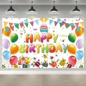 Happy Birthday Decorations - Colorful Banner & Backdrop Sign, Party Supplies Photo Background for Girls & Boys, 70.8 x 43.3 inches (Orange)