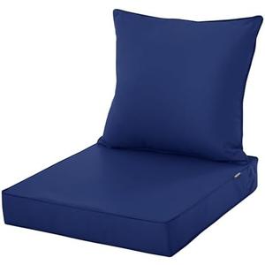 Comcaver Outdoor Chair Cushions 24x24 Inch, Waterproof Fade Resistant Deep Seat and Backrest Cushion Set for Patio Furniture, Navy, 1 Set
