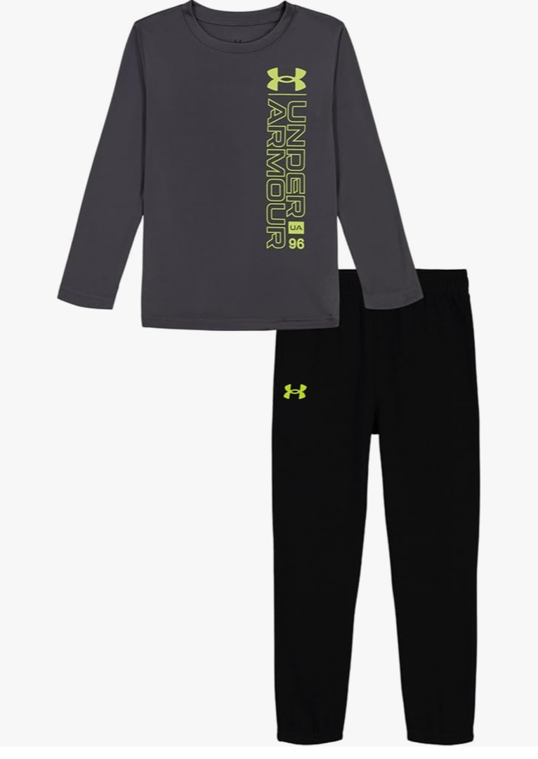 Under Armour boys Long Sleeve Shirt and Jogger Set, Durable Stretch and Lightweight 18Months Gray/Black