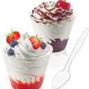 50 Pack 5 oz Plastic Dessert Cups with Spoons, Mini Mousse Cup Round Pudding Cups Party Serving Bowl for Cocktails Appetizers Fruit Parfait and Trifle