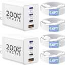 2 Pack 200W USB C Charger Block, Foldable 4-Port GaN5 Fast Type C Charging Block, Dual 65W Laptop Super Fast Charger USB C, Adapter for MacBook Pro/Air, iPad Pro, iPhone 17/16/15Pro, S25/S24 and More (White)