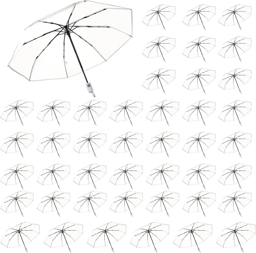 30pcs Clear Umbrellas 42 Inch Foldable Lightweight Transparent Umbrella Automatic Open Close Transparent Travel Umbrella for Women and Men for Rain Outdoor Wedding