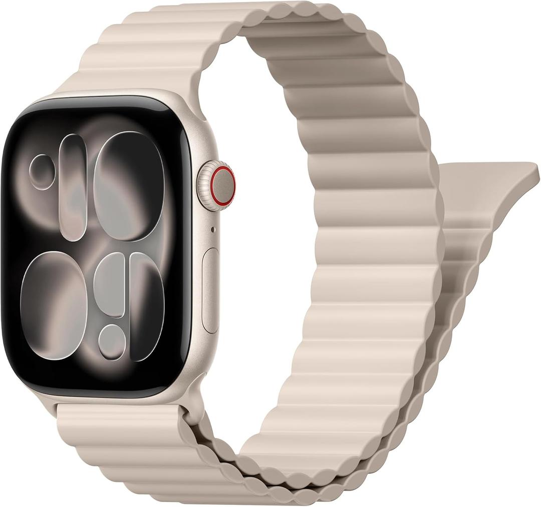 Magnetic Sport Bands for Apple Watch Band iWatch bands for Women Men,Silicone Loop Strap Wristband for Apple Watch Series 03-Starlight, 38mm 40mm 41mm 42mm(series 11 10)