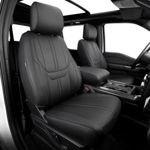 Super Cover for Ford F150 Seat Covers 2015-2025, Full Covered Leather Truck Pickup Seat Protectors for F-150 2025 2024 2023 2022 2021 Accessories, Only Fit 1st Row Bucket Seat SuperCrew (XL,XLT) (Black)