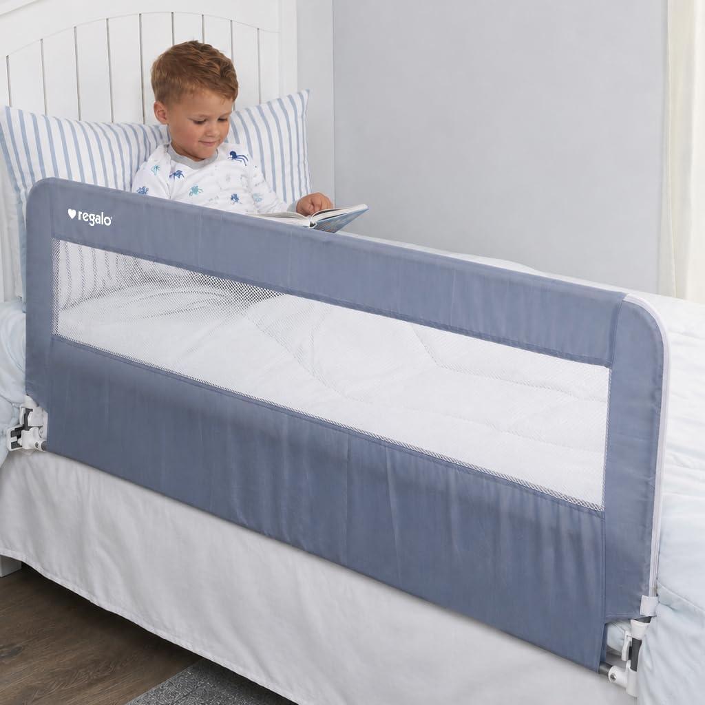 Regalo Safety 54 Extra Long Hideaway Bed Rail Guard for Toddlers, Toddler Bed Rail with Reinforced Anchor Safety System, 20 Tall Bed Safety Rail, Fits Twin, Full & Queen Beds, Gray