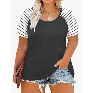 DOLNINE Women's Plus Size Tops Striped Raglan Tee Shirts Casual Tunics Blouses,14W