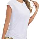 Trendy Womens Summer Tops 2026- Chic Ruched Short-Sleeve Crewneck T Shirts Fashionable Casual Wear (White, S)