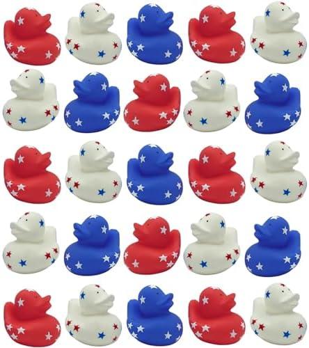 4E's Novelty Patriotic Rubber Ducks (25 Pack) Bulk 2" - 4th of July Party Favors, Patriotic Party Supplies Gifts toys for Kids Adults Fourth of July, Jeep Ducking