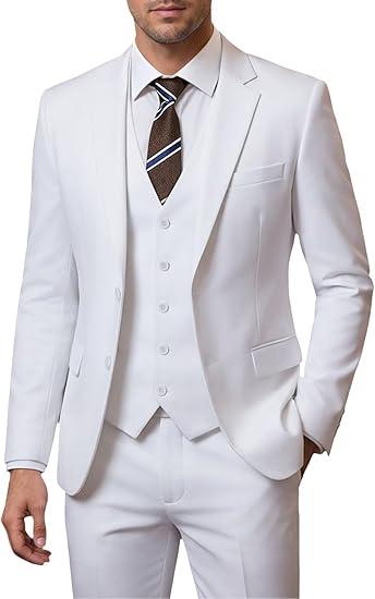 Men's 3 Piece Slim Fit Suit Set, Two Button Blazer Solid Jacket Vest Pants Wedding Business Suit, 4XL