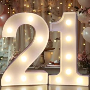 Pooqla 21st Birthday Decorations for Her Him, Light Up Number 21 for Party Table Decorations, 21st Birthday Gift for Women Men, Backdrop Wall Decor for 21st Wedding Anniversary Decoration (White)