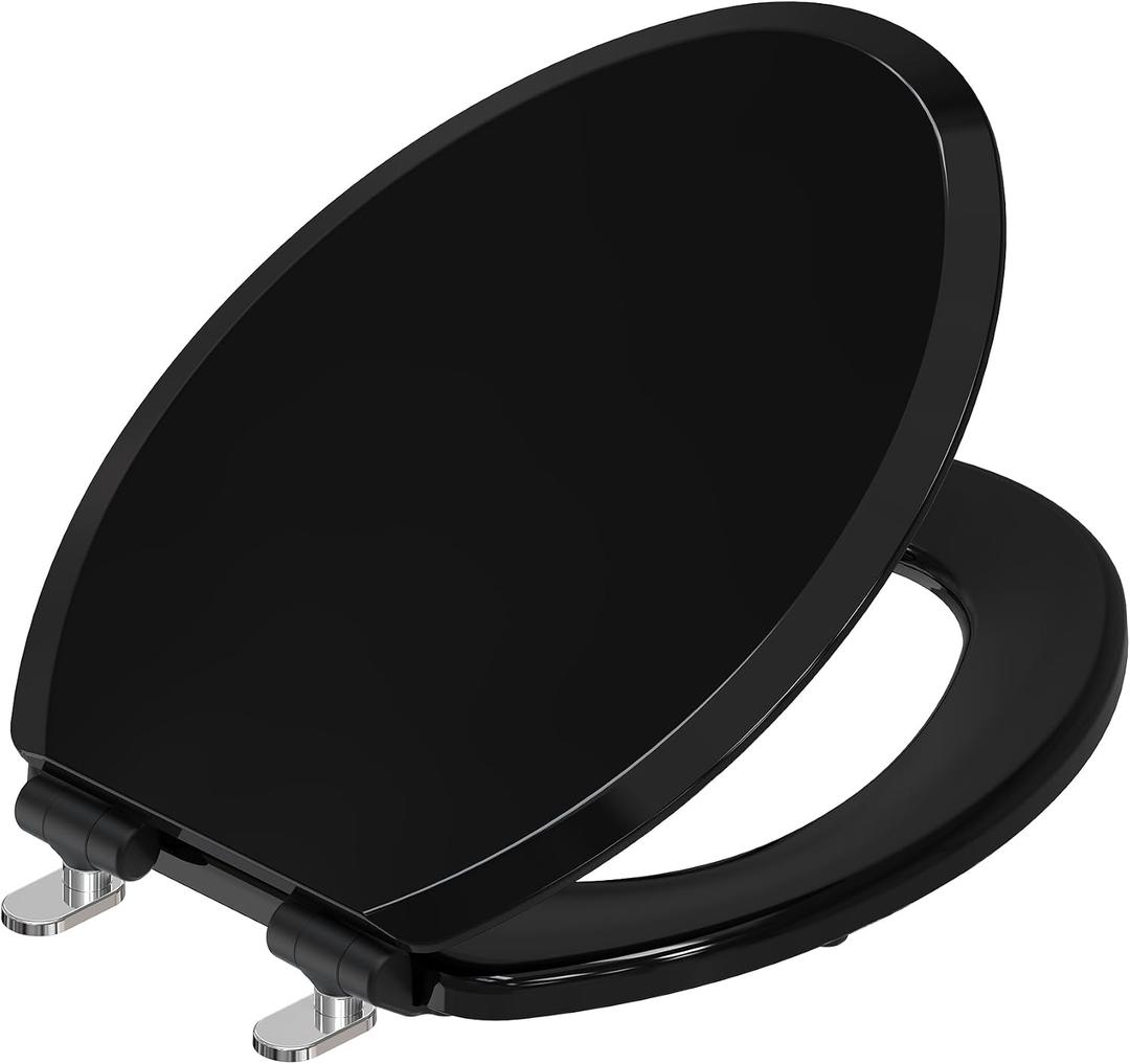 Pro Elite Heavy-Duty Wood Toilet Seat Elongated, Black, Magnetic Quick-Release Easy-Clean and Change, HushMotion Soft Close, StainShield High-Gloss Finish, Arch-Tite Secure Fit