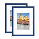 wyooxoo 8x12 Picture Frame Set of 2 Dark blue Solid Wood Photo Frames Display Pictures 6x8 with Mat or 8x12 Without Mat Colorful Frame For Wall or Tabletop Display