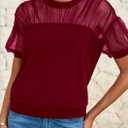 PRETTYGARDEN Women's 2025 Summer Crew Neck Short Sleeve Shirts Lace Going Out Sheer Mesh Crop Tops Dressy Casual Blouses (M)