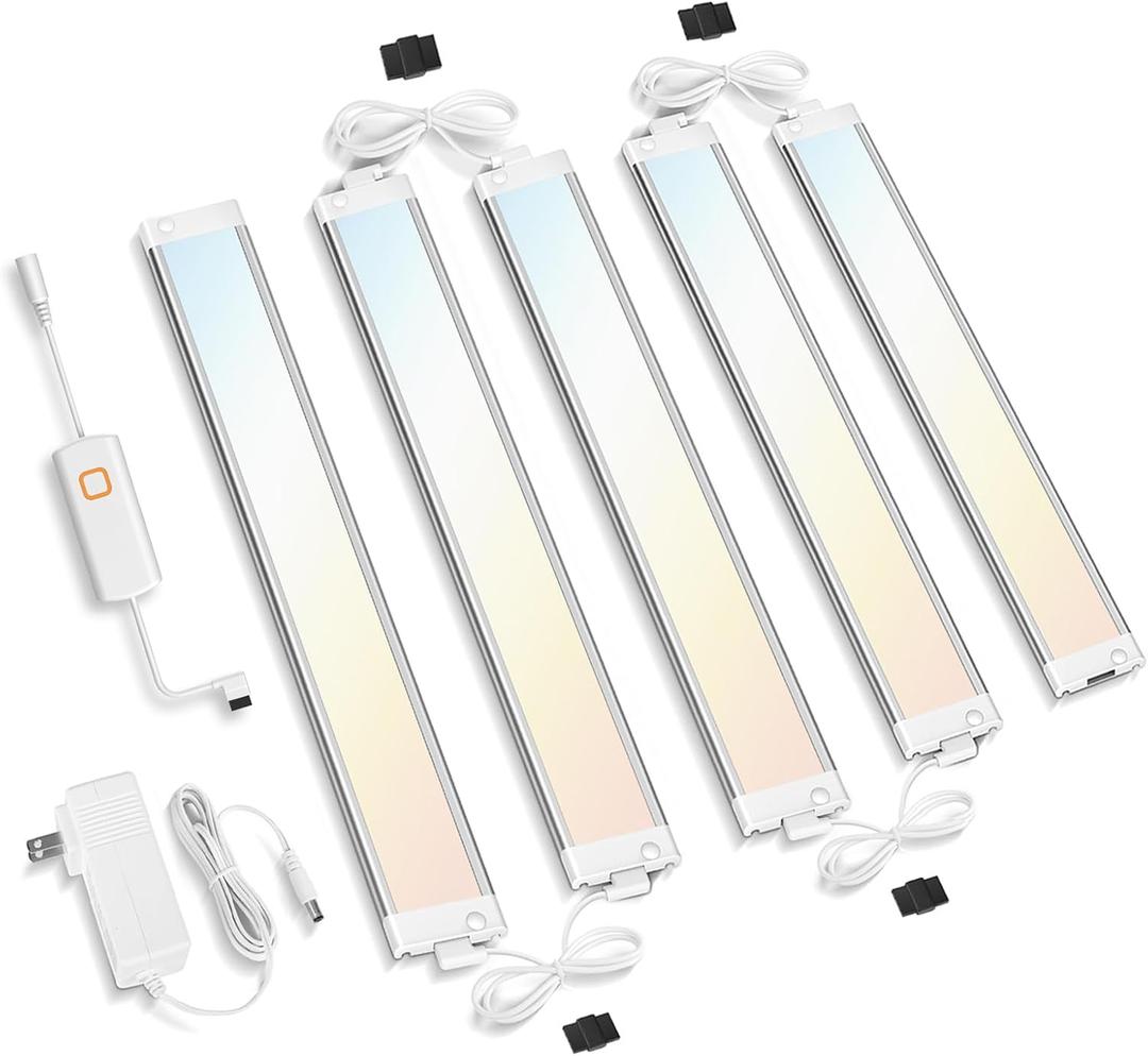 MYPLUS LED Under Cabinet Lighting Kit 5 CCT, 9W, 1500 Lumens, 12 Inch Light Bars, Bluetooth Plug-in Under Counter Lights for Kitchen Pack of 5