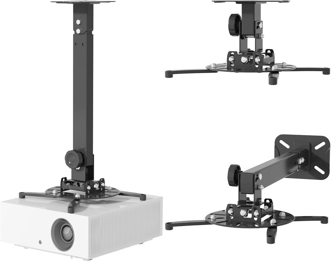 JOY worker Universal Projector Ceiling Mount Wall Bracket Holder Fits Flat or Sloped Ceiling Height Adjustable with Extendable Arms for Home and Office Projector (long, black)