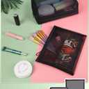 2 x 4 Pack Mesh Cosmetic Bags, Nylon Mesh Makeup Bags Set, Multipurpose Makeup Pouches, Travel Essentials Beauty Bag Set(Black) (Cube+Flat)