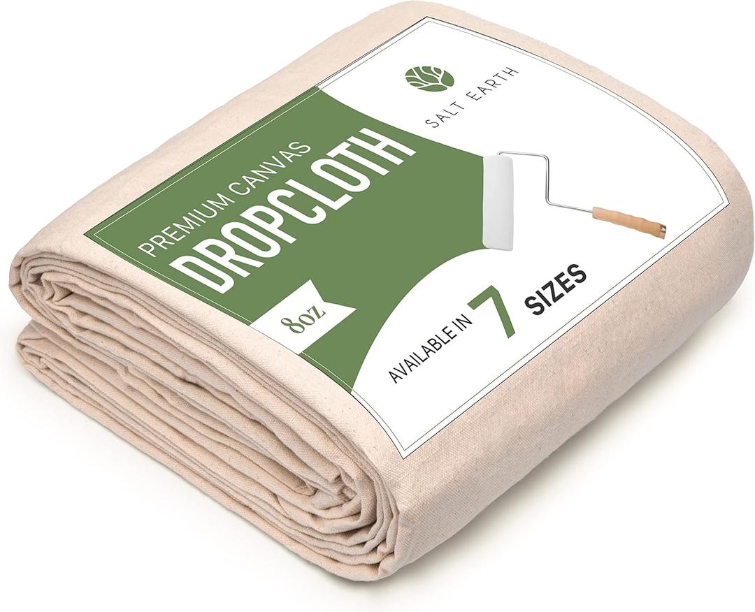 Salt Earth Canvas Drop Cloth 1Pc, Reusable Paint Drop Cloth, 100% Recycled Cotton Canvas Tarp Cover for Painter, Furniture, Floor Protection, All Purpose Painters Dropcloth for Christmas DIY (9x12FT), Pack of 1 - 9x12