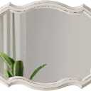 Small Rustic Scalloped Oval Mirrors for Bathroom 13 X 19 Inch, Distressed White Hanging Vintage Mirror, Farmhouse Wood Frame Gothic Wall Mounted Makeup Mirror for Bedroom Hallway Entryway