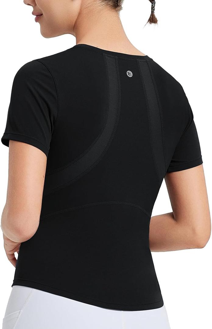 baleaf Women's Short Sleeve Workout Tops Yoga Shirts Stretchy Lightweight Athletic T-Shirts Gym Running Sports Tee (Large, Black)