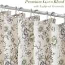 Black Floral Linen Shower Curtain, Cottagecore French Country, 72x72 | Vintage Boho, Rustic, Linen Fabric, Natural Look, Washable, Farmhouse Bathroom Curtain for Bathroom Decor, Tan Taupe