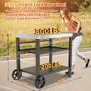 Outdoor Kitchen Island, Grill Table Cart with Drawer, Pizza Oven Stand, Movable 3-Shelf Prep Table with Side Table for Ninja Woodfire, Ooni Pizza Oven, Blackstone Griddle, Cuisinart, Barbecue tool set