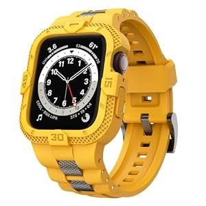 GELISHI Bands Compatible for Apple Watch Band 45mm 44mm 42mm, Men Sport Rugged Band with Protective Case for Watch Series 9 8 7/ Series 6 SE 5 4 3, Yellow