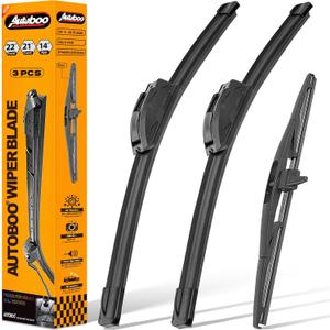 AUTOBOO 3-Pack Windshield Wiper Blades for Honda Pilot 2009-2015, Original Equipment Replacement 22"+21" Front and 14" Rear, All-Weather Performance, Easy One-Click Install