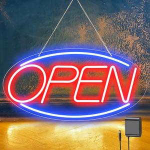 22" X 11" Led Neon Open Signs for Business, Large Open Signs, Plug In Electric Light Up with ON/OFF Switch, Ultra Bright Open Sign for Bar Salon Coffee Stores Club Hotel (Oval) ((Blue/Red-Oval))