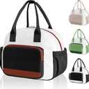 Stylish Color-blocked Lunch Bag for Women, Leakproof Lunch Box for Adult Girls, Large Capacity Reusable Lunch Box for Work Picnic Travel (Black with Off White with Brown)