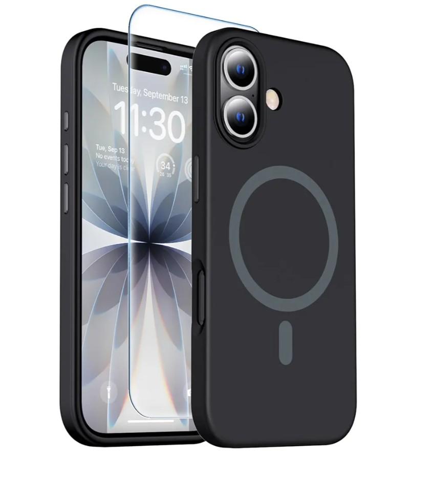 Magnetic for iPhone 17 Case [Compatible with MagSafe] [Soft Anti-Scratch Microfiber Lining],Premium Silicone with Screen Protector,Shockproof Protective Phone Case 6.3",Black
