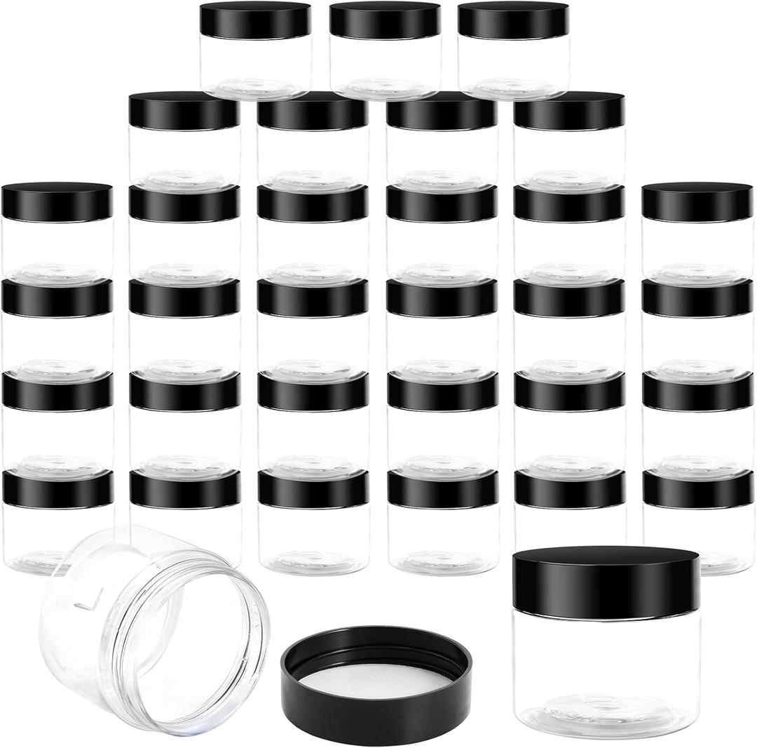 FUNSUEI 68 Pack 2 OZ Clear Plastic Jars with Lids, Empty Slime Storage Containers, BPA-free, Plastic Round Storage Jars for Slime, Cream, Cosmetic, Paint and Glitter