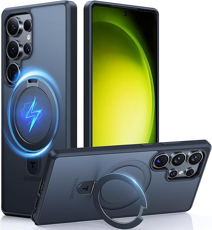 TORRAS Upgraded Magnetic Ring Stand for Samsung Galaxy S24 Ultra Case, [Fit for Magsafe], Military Grade Drop Tested Shockproof Translucent Slim Protective Phone Case for Samsung S24 Ultra Case, Black