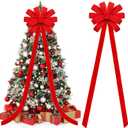 Fovths 2 Pieces Extra Large Red Christmas Bows 118 x 28 Inches Velvet Christmas Wreath Bow with Glitter Gold Edge Xmas Tree Topper Ornament Bow for Xmas Home Indoor Outdoor Door Decor