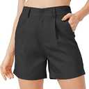 XinYangNi Casual Dressy Shorts for Women Summer Elastic High Waisted Pleated Wide Leg Business Work Trouser Shorts Pockets Black Large