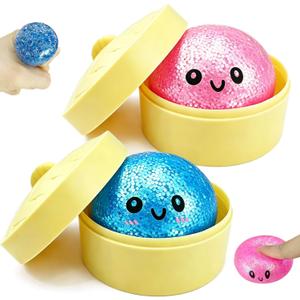 2PCS Mini Glitter Dumpling Squishy, 2026 Upgrade Dumling Mystery Box, Colorful Dumplings Stress Balls Fidget Sensory, Fidget Squeeze Toy for Holiday & Birthday Gifts (Blue+Pink)