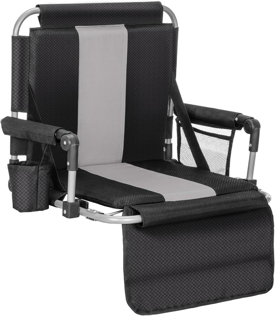 ALPHA CAMP Stadium Seat Chair for Bleachers with Back & Arm Rest (Black Grey)