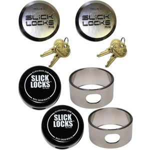 Slick Locks Includes: (2) Hockey Puck Locks (keyed alike), (2) Spinners, & (2) Covers