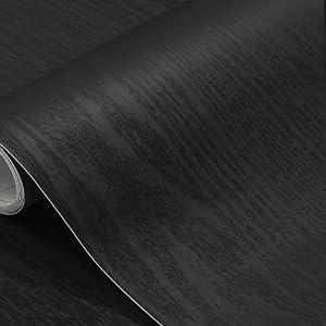 seonta Black Contact Paper 24"x200" Wood Peel and Stick Wallpaper Waterproof Self Adhesive Wall Paper Cover Vinyl Wrap for Countertop Desk Table Cabinets