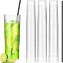 Plastic Highball Glasses with Straws(set of 48), 10 oz Shatterproof Drinking Cups, Tall Whiskey Collins Glass with Straw, Smoothie Tumbler Mojito Cocktail Cup for Wedding Spring Summer Party
