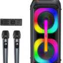X00JYX Bluetooth Speaker with 2 Dual 60W 6.5" Subwoofer, PA System with 2 Wireless Mics, TWS Stereo Sound, Deep Bass & Recording for Party, 400W Peak Power Karaoke Machine4JFW59H