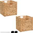 10.5x10.5x10.5 Storage Cube, Water Hyacinth Storage Baskets, Wicker Storage Baskets for Shelves, Woven Baskets for Storage, Square Wicker Storage Basket for Living Room (2 Packs 10.5x10.5in)